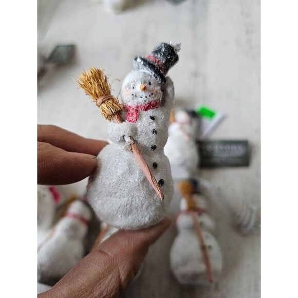 Cannon falls mini snowman ornament set broom glitter shabby chic Xmas tree - Picture 7 of 8